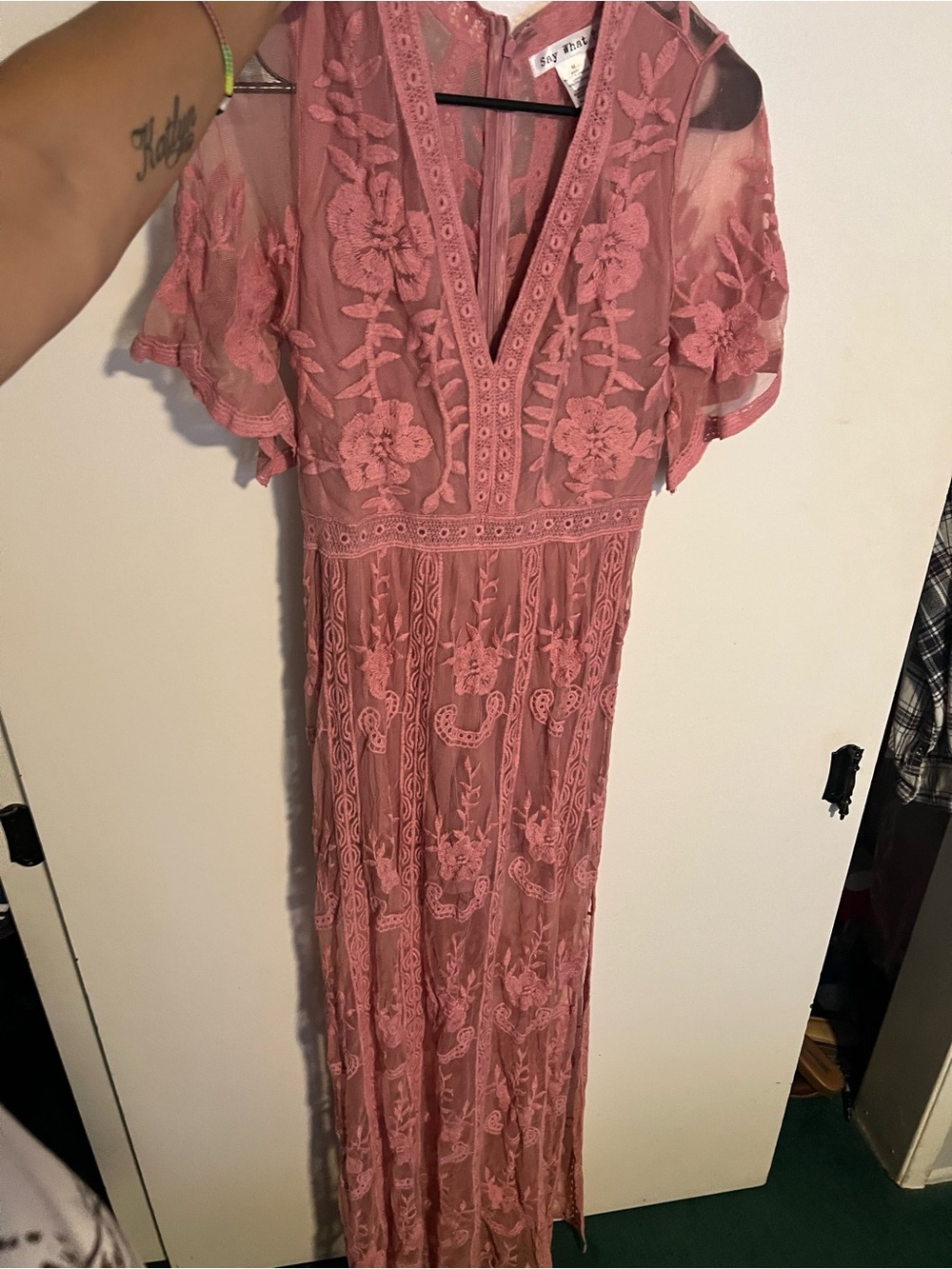 Say What? Rose Pink Floral Lace Maxi Dress